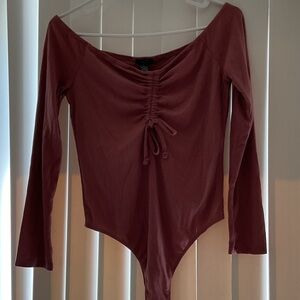 Rue21 Long Sleeve Ruched Bodysuit - Burgundy